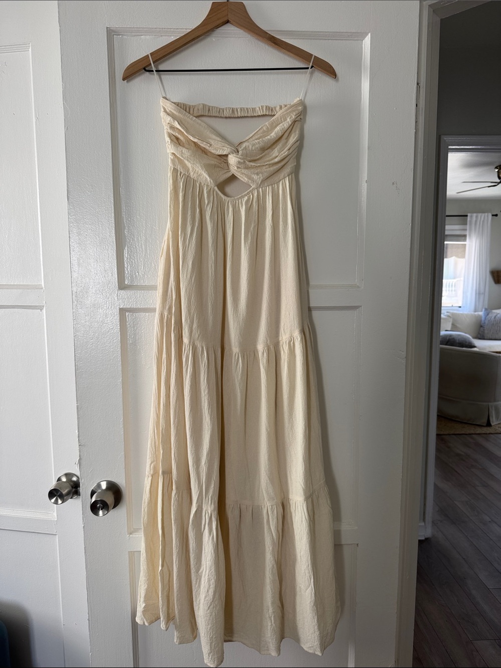 Cream Strapless Maxi Dress - S